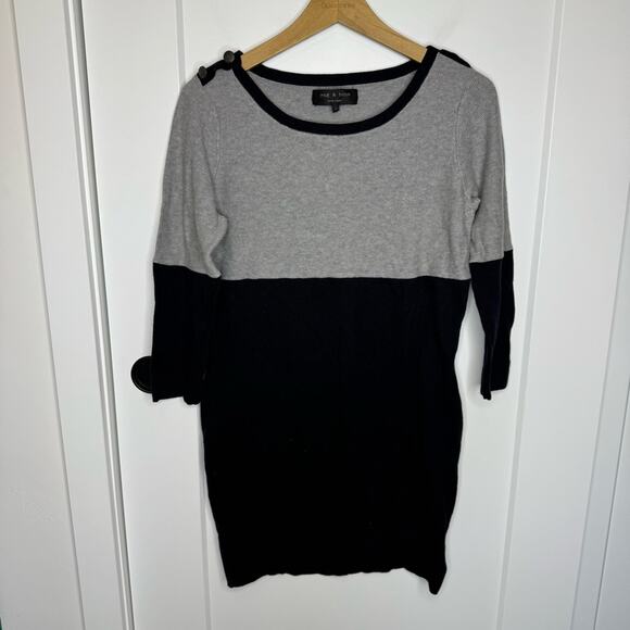 Rag & Bone Burnley Cashmere Blend Colorblock Gray Navy Sweater Knit Dress Large - Picture 2 of 7
